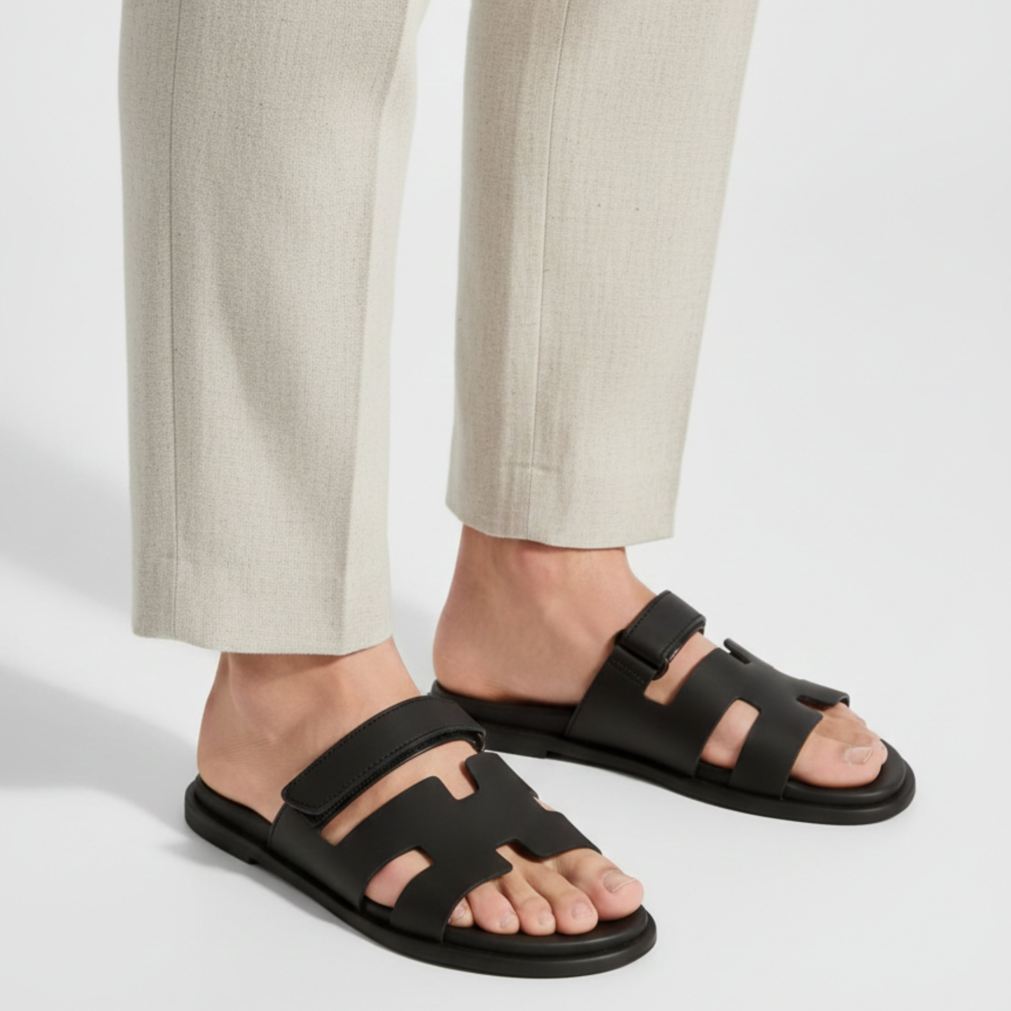 Men’s Exclusive Contour Leather Sandals Black