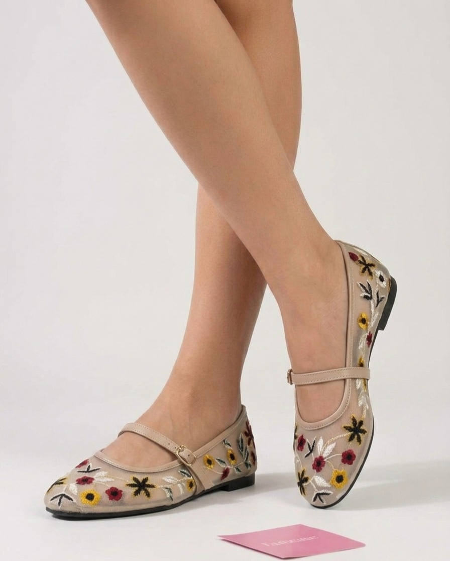 Beige Embroidered ZR Pumps