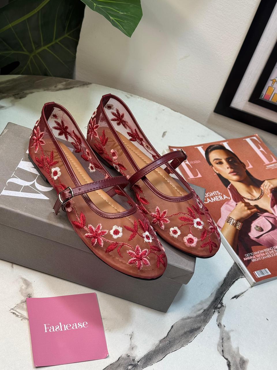 Maroon Embroidered ZR Pumps