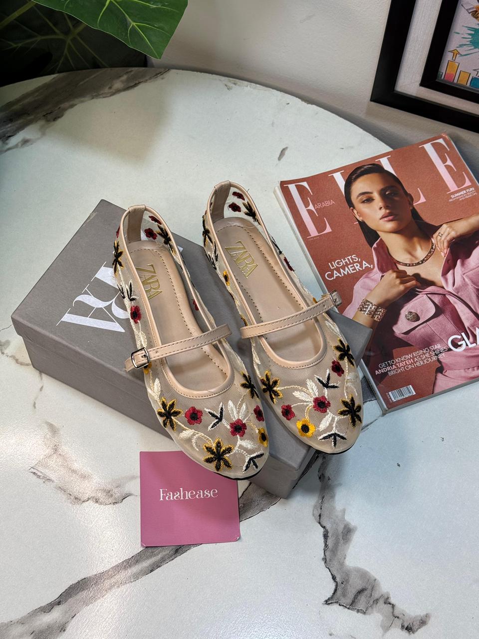 Beige Embroidered ZR Pumps