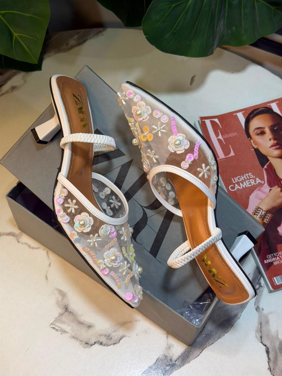 Floral Beaded Pointed Flats