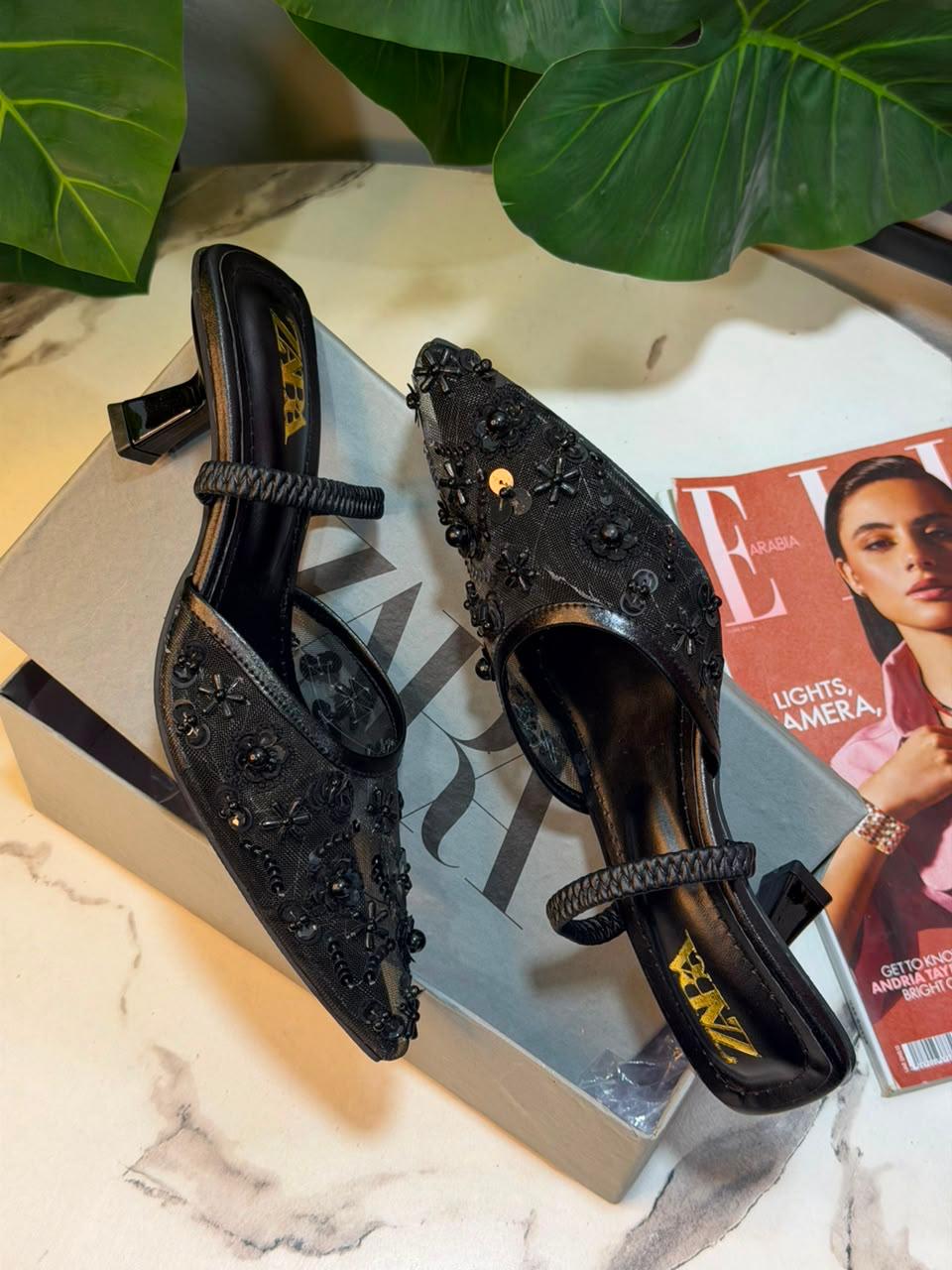 Floral Beaded Pointed Flats