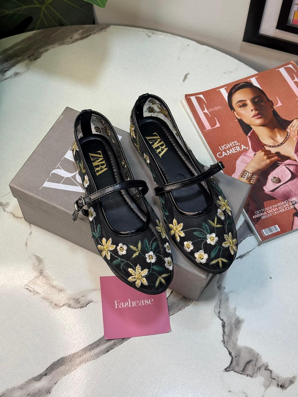 Black Embroidered ZR Pumps