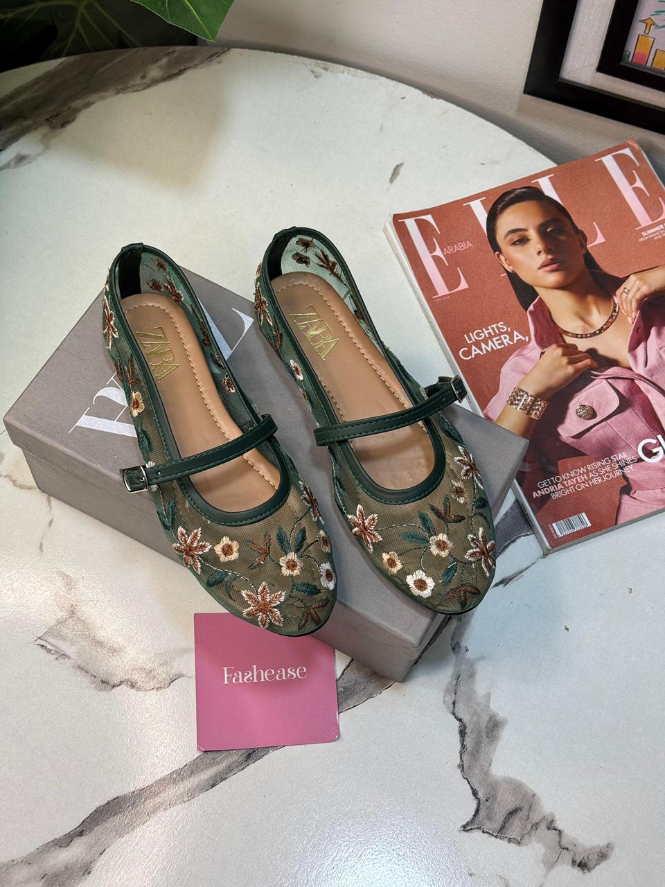 Green Embroidered ZR Pumps